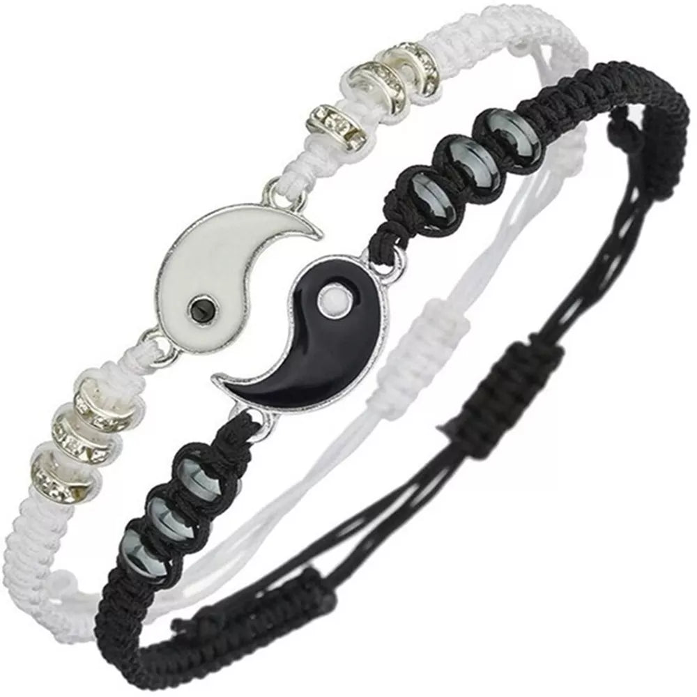 Best Friend Bracelets for 2 Matching Adjustable Cord Bracelets, Yin Yang, 