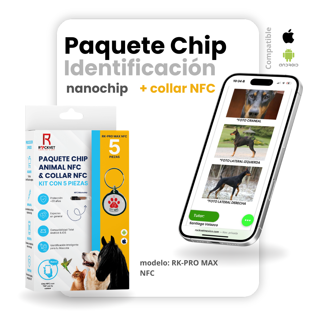 Paquete chip animal NFC & collar NFC