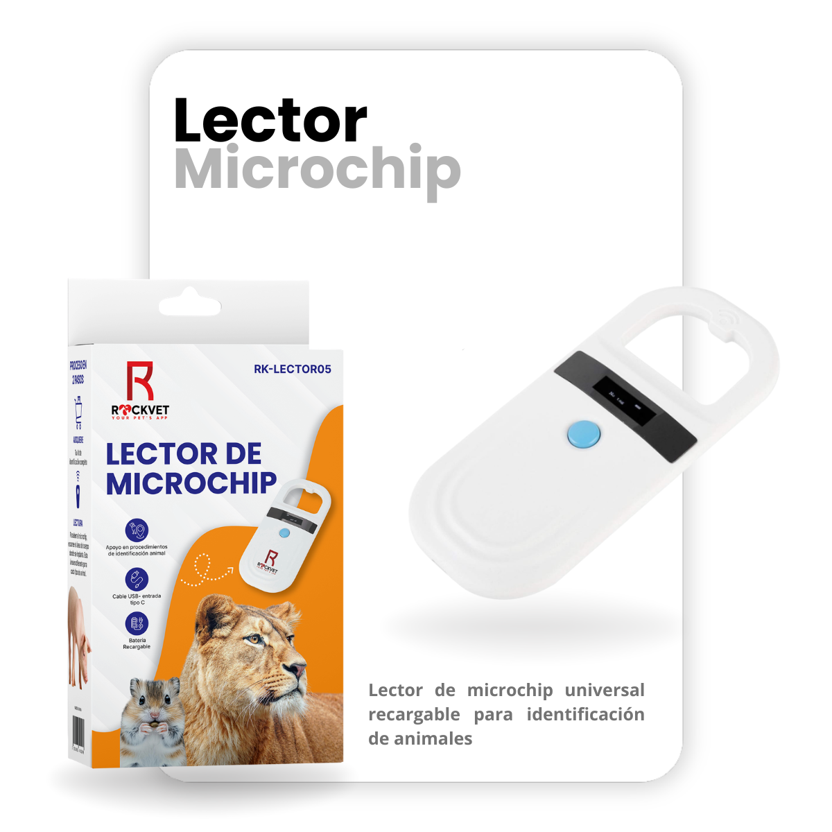 Lector de microchip universal recargable para identificación de animales