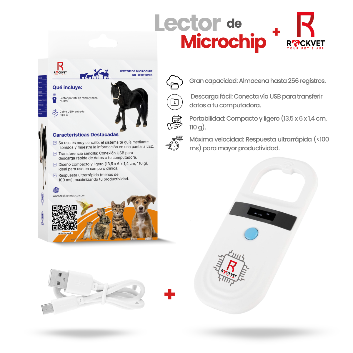 Lector de microchip universal recargable para identificación de animales