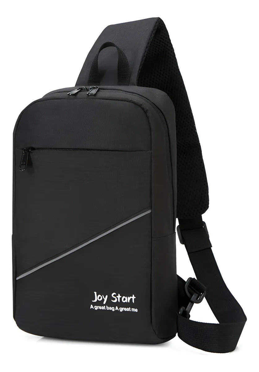 Mochila Bandolera Cruzada Pechera Cruzada De Hombro Bolsa Con Puerto De Carga Usb Color Negro Diseño De La Tela Liso