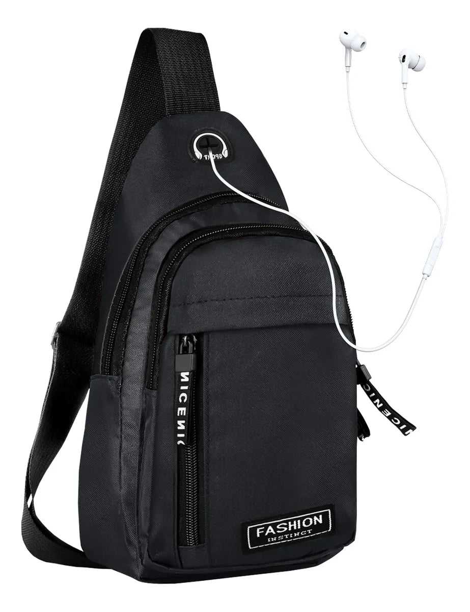 Aimiko Mochila Escolar Bandolera Mariconera Laptop Para Viaje Hombre Impermeable Tela Oxford Con Salida Para Auriculares , Negro Para Uso Cotidiano