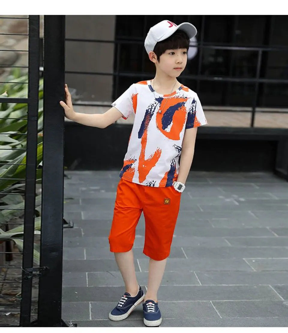Boys Summer Clothing Set Short Sleeve Shirt and Shorts 