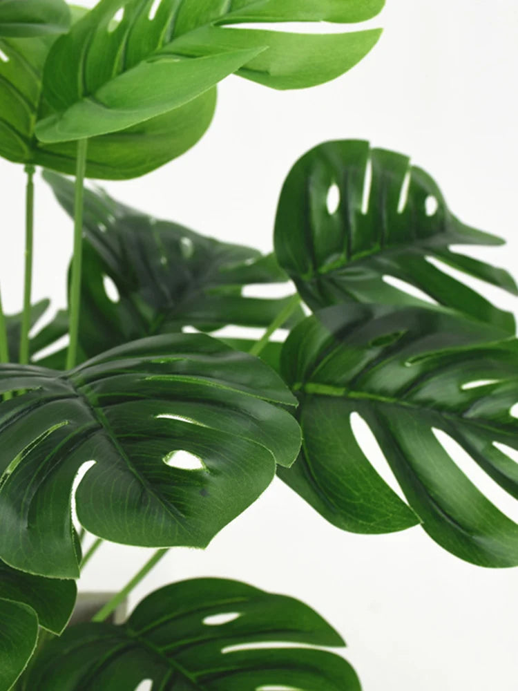 Plantas artificiales de plástico con hojas largas de palma verde, decoración t