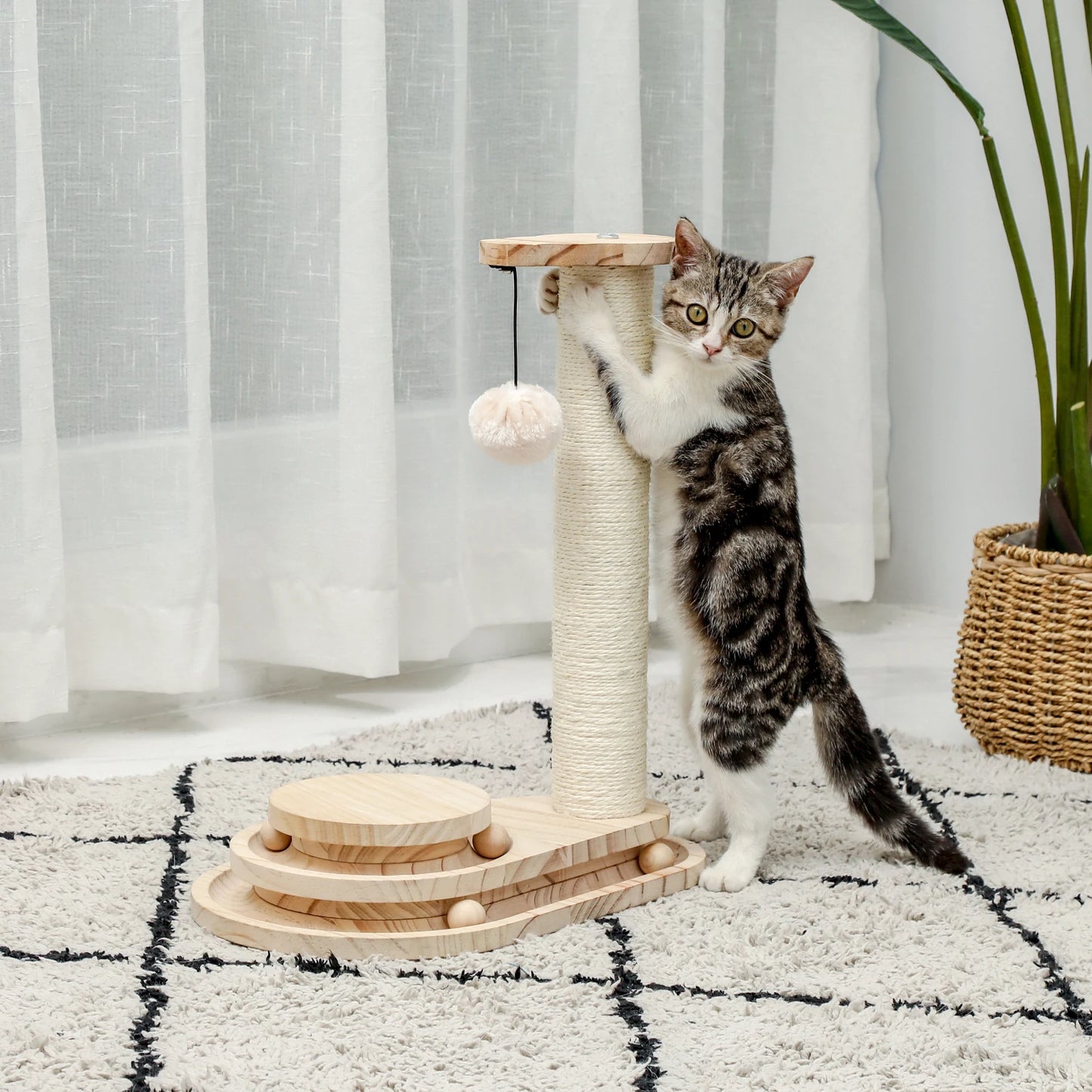 Deluxe Cat Tree Tower with Cabinet, Wooden Adjustable Height, Verti from Floor to Ceiling