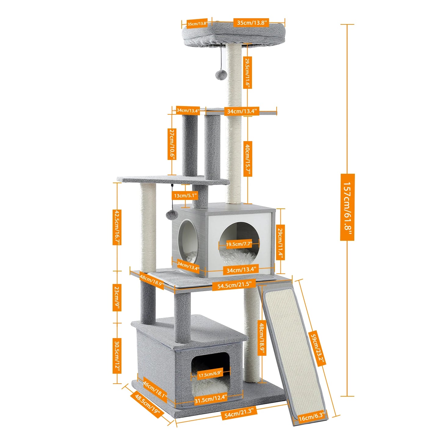 Deluxe Cat Tree Tower with Cabinet, Wooden Adjustable Height, Verti from Floor to Ceiling