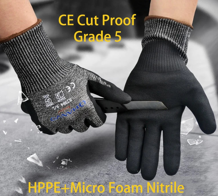 ANSI A4-guante de trabajo anticortes, microespuma de nitrilo, HPPE, Maxi, alta f