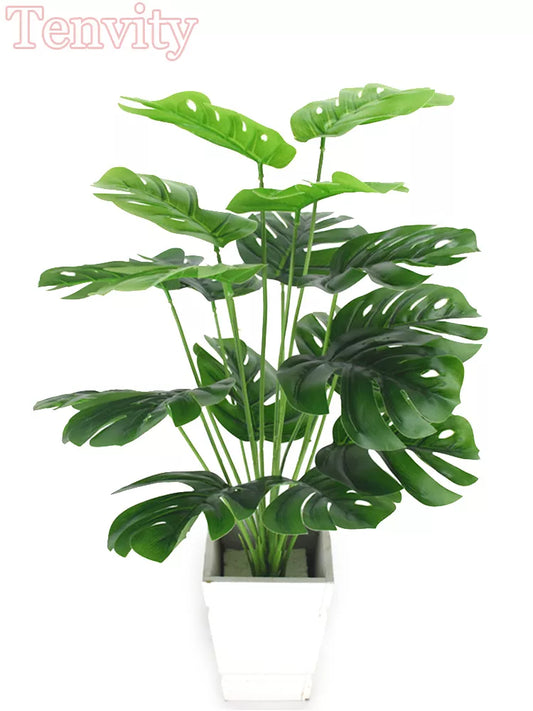 Plantas artificiales de plástico con hojas largas de palma verde, decoración t