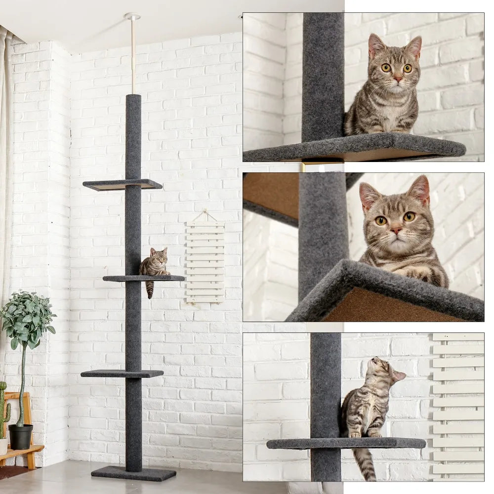 Deluxe Cat Tree Tower with Cabinet, Wooden Adjustable Height, Verti from Floor to Ceiling