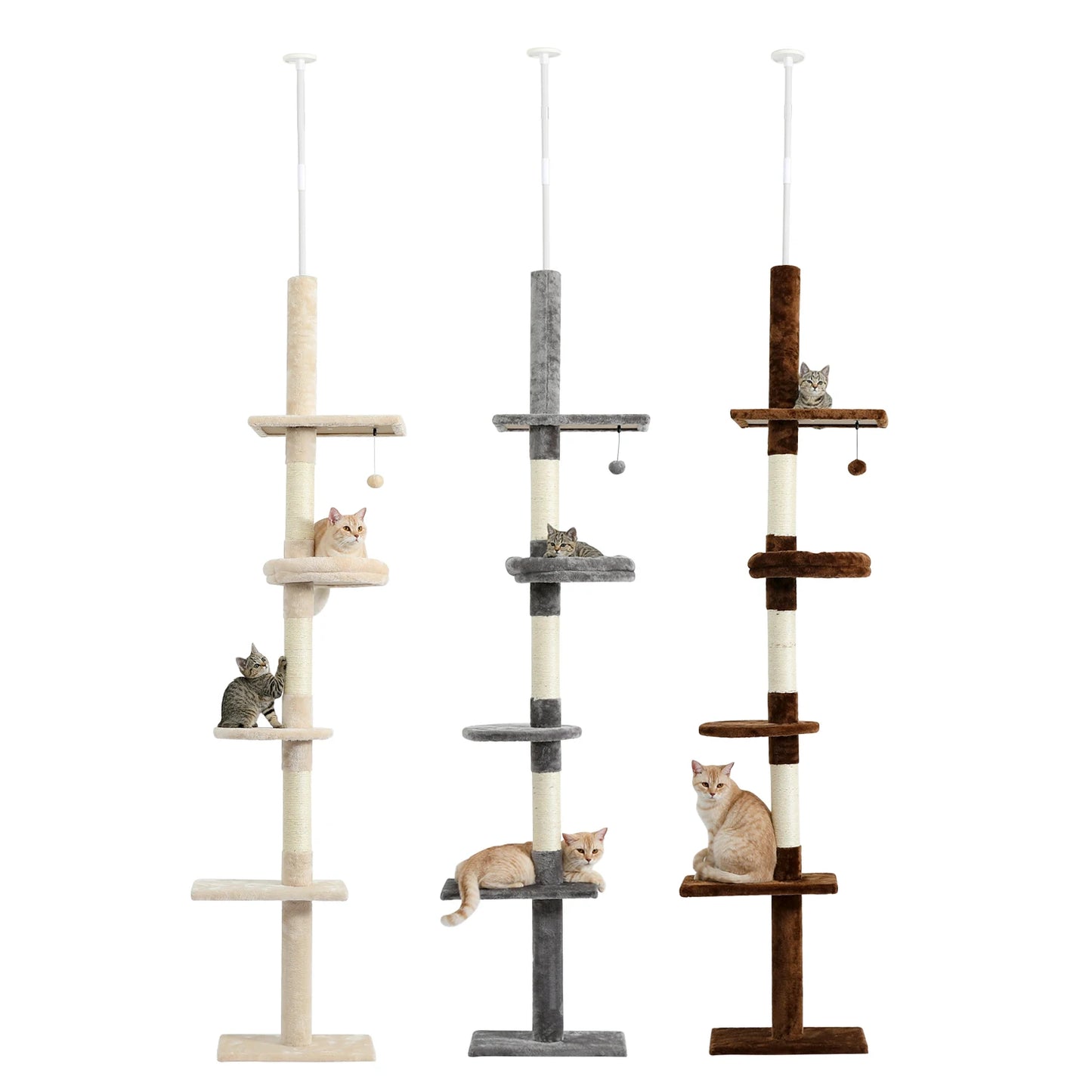 Deluxe Cat Tree Tower with Cabinet, Wooden Adjustable Height, Verti from Floor to Ceiling