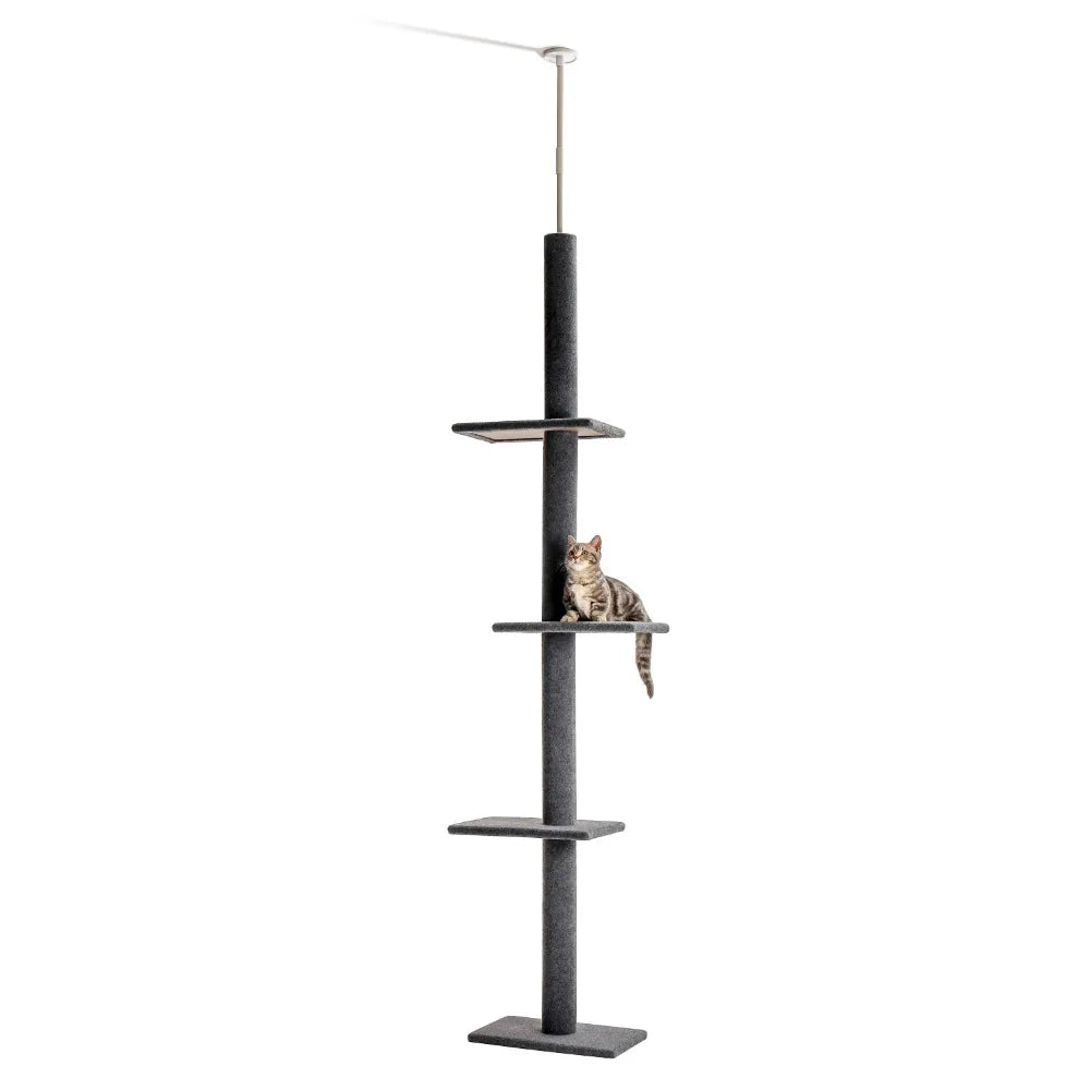 Deluxe Cat Tree Tower with Cabinet, Wooden Adjustable Height, Verti from Floor to Ceiling