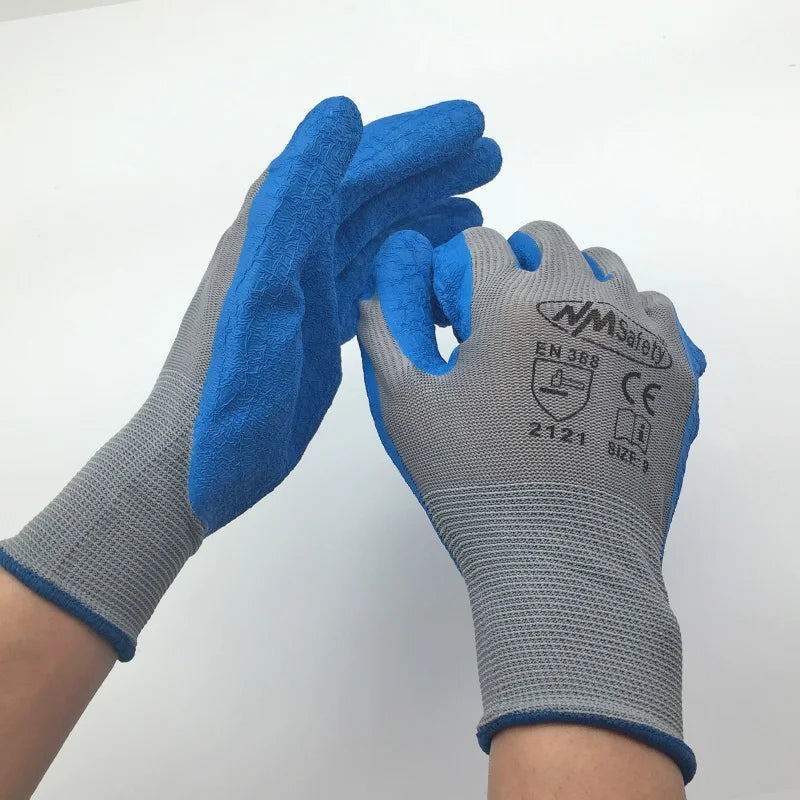 12 Pares de Guantes de látex para trabajo de seguridad para hombres o mujeres, guantes de poliéster