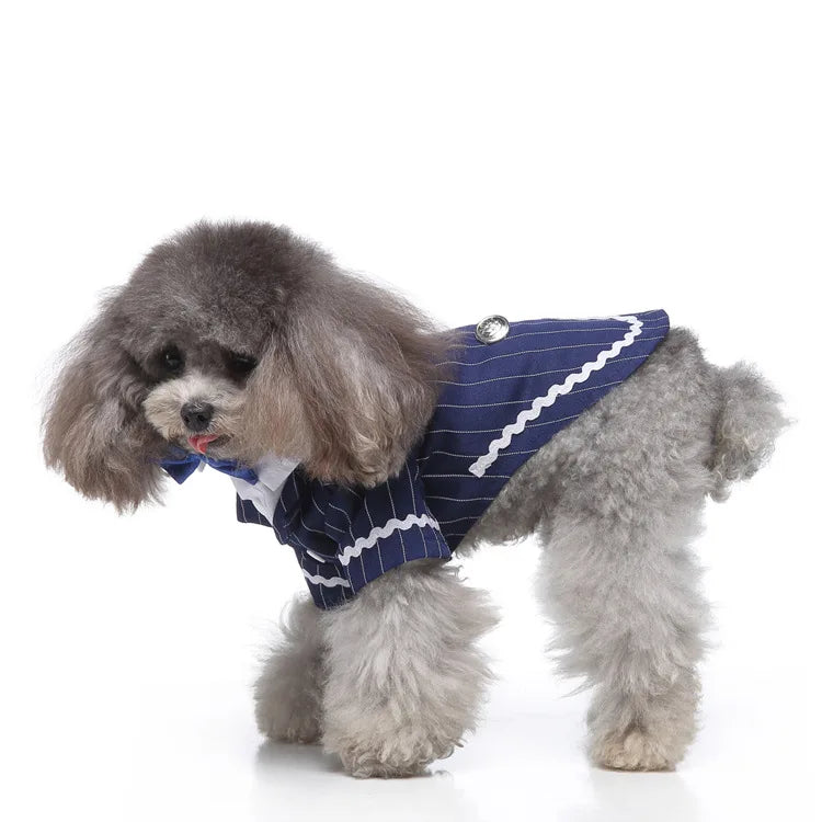 Traje de chaquetas de boda azul para perros con pajarita azul, tela formal para cachorros y gatos