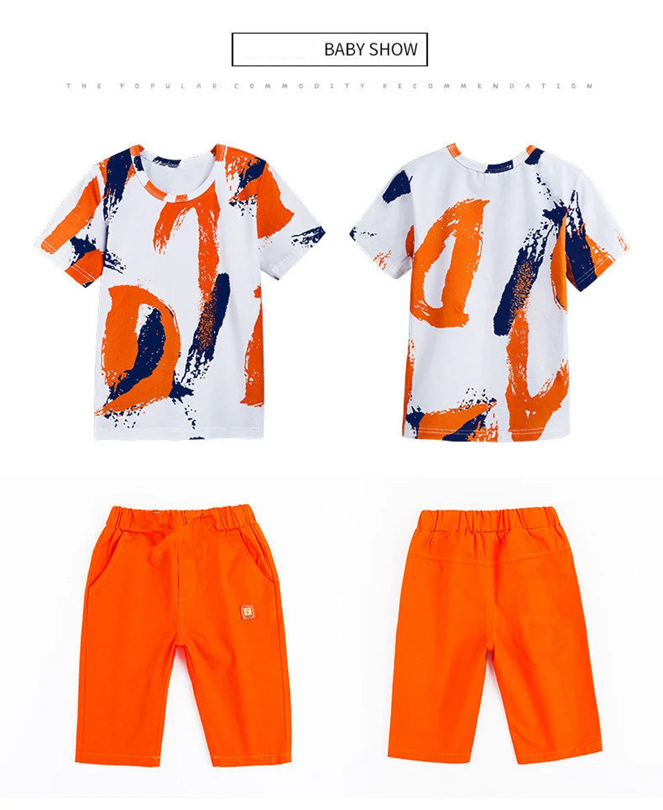 Boys Summer Clothing Set Short Sleeve Shirt and Shorts 