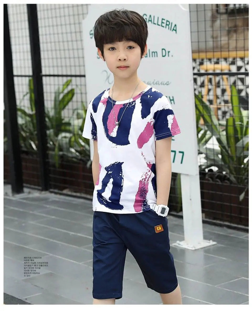 Boys Summer Clothing Set Short Sleeve Shirt and Shorts 