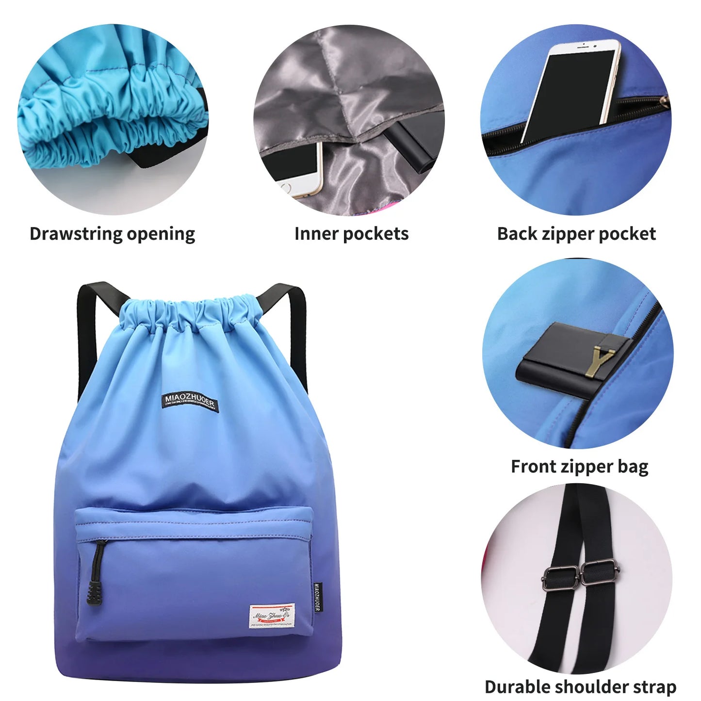 Mochila de deporte para gimnasio, bolsa deportiva impermeable con cordón perfecta para actividades en el exterior, accesorio ideal para entrenamiento, fitness y natación, para verano