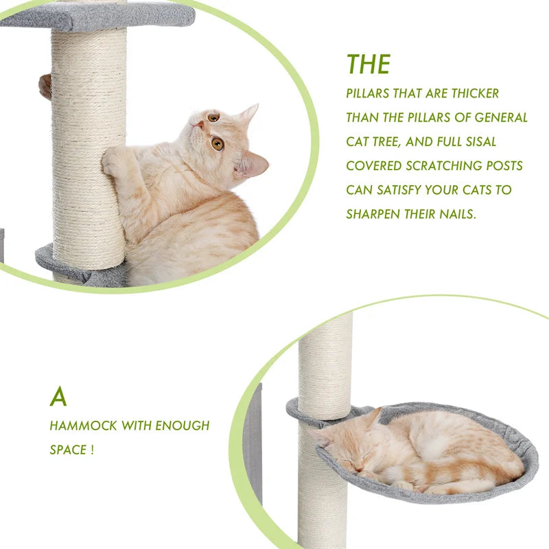 Deluxe Cat Tree Tower with Cabinet, Wooden Adjustable Height, Verti from Floor to Ceiling