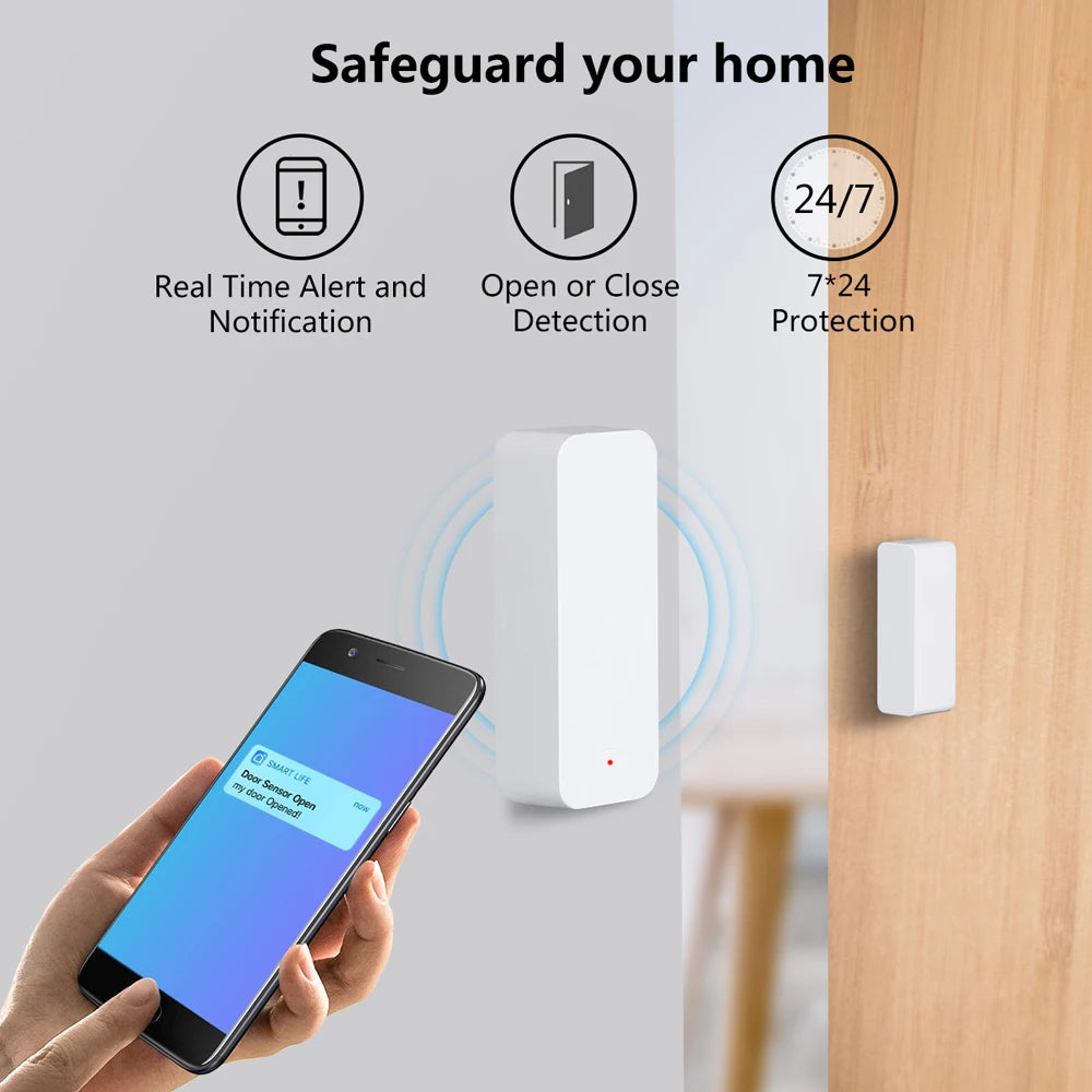 Sensor de puerta Tuya Zigbee con WiFi, Detector abierto y cerrado, alarma inteligente para el hogar, protección de seguridad, funciona con Aleax Smart Life