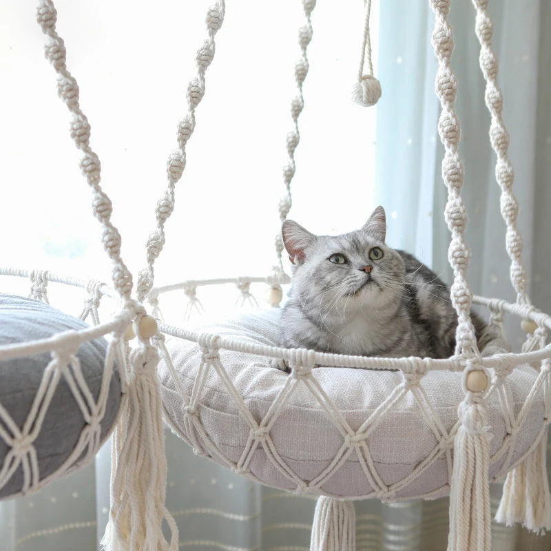 Hand-Woven Pet Hanging Hammock Cat Bed Swing Hanging Beds