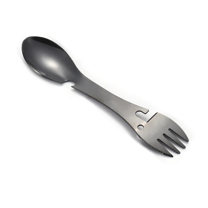 Herramientas de supervivencia al aire libre 5 en 1, Kit EDC multifuncional para acampar, práctico tenedor, cuchillo, cuchara, Abrebotellas/latas