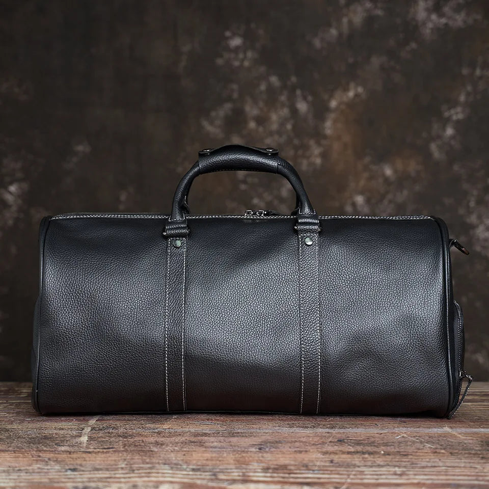 NUPUGOO-Bolso de viaje para hombre, bolsa de equipaje de mano informal de cuero genuino, de alta capacidad, bolsillo para zapatos y hombro, para portátil de 17 pulgadas