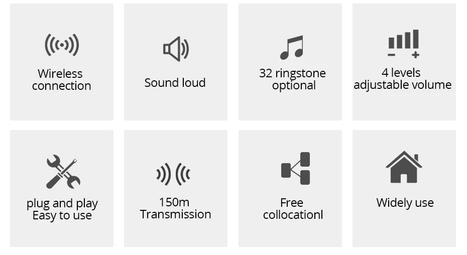 Fuers-timbre inalámbrico de bienvenida para el hogar, timbre de puerta inteligente de 150M de larga distancia, 32 canciones, colorido