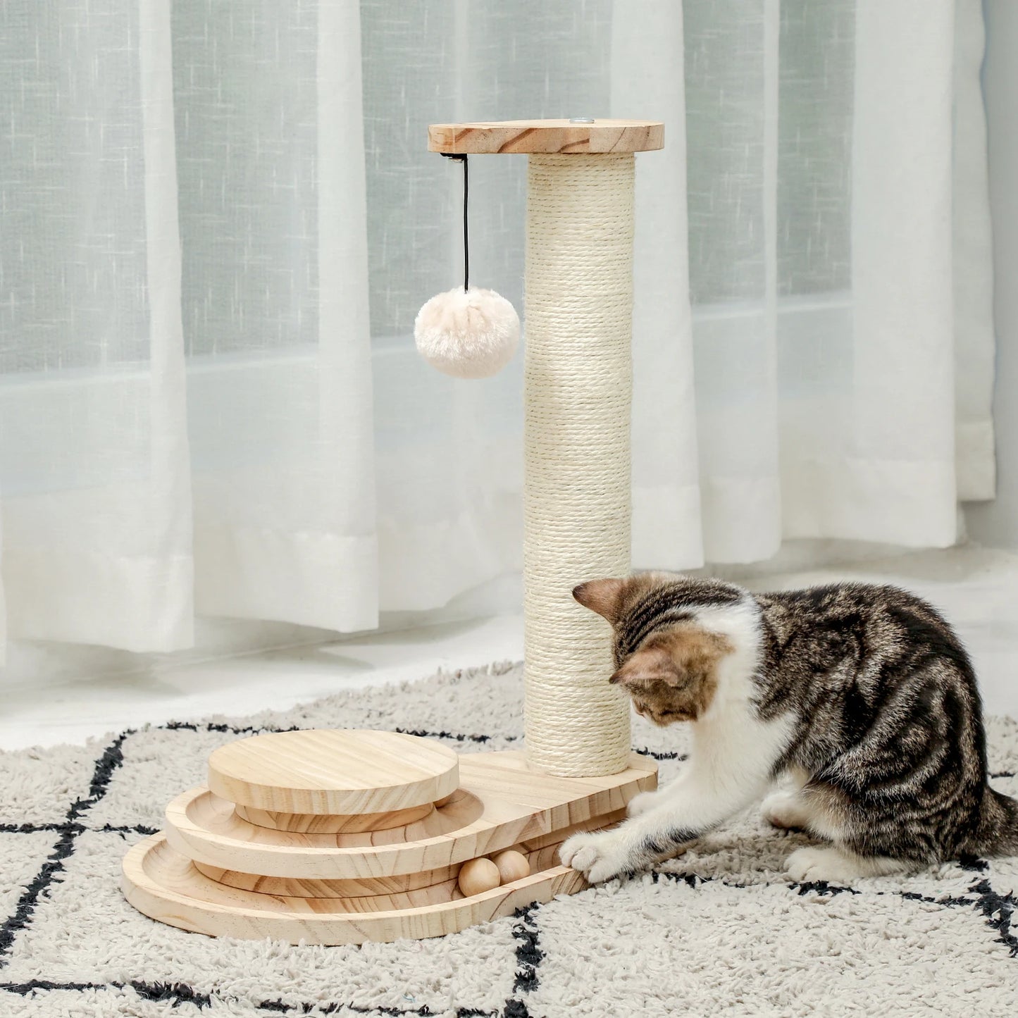 Deluxe Cat Tree Tower with Cabinet, Wooden Adjustable Height, Verti from Floor to Ceiling