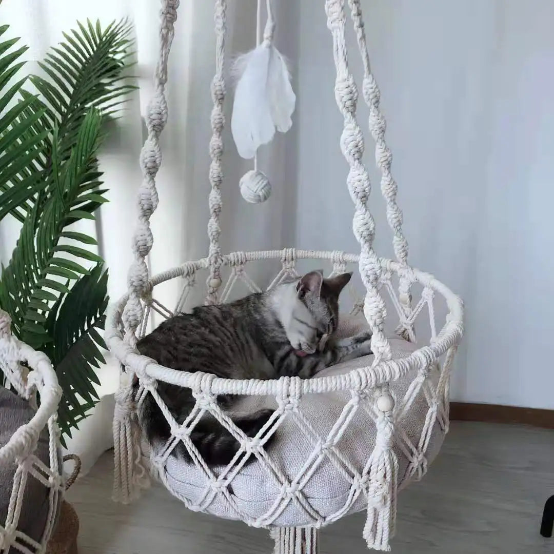 Hand-Woven Pet Hanging Hammock Cat Bed Swing Hanging Beds