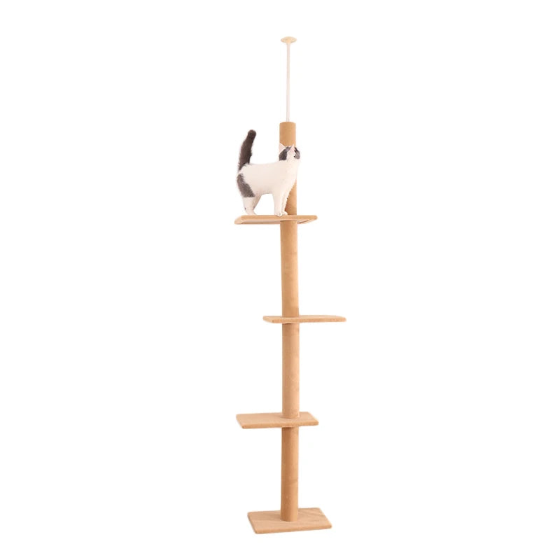 Deluxe Cat Tree Tower with Cabinet, Wooden Adjustable Height, Verti from Floor to Ceiling