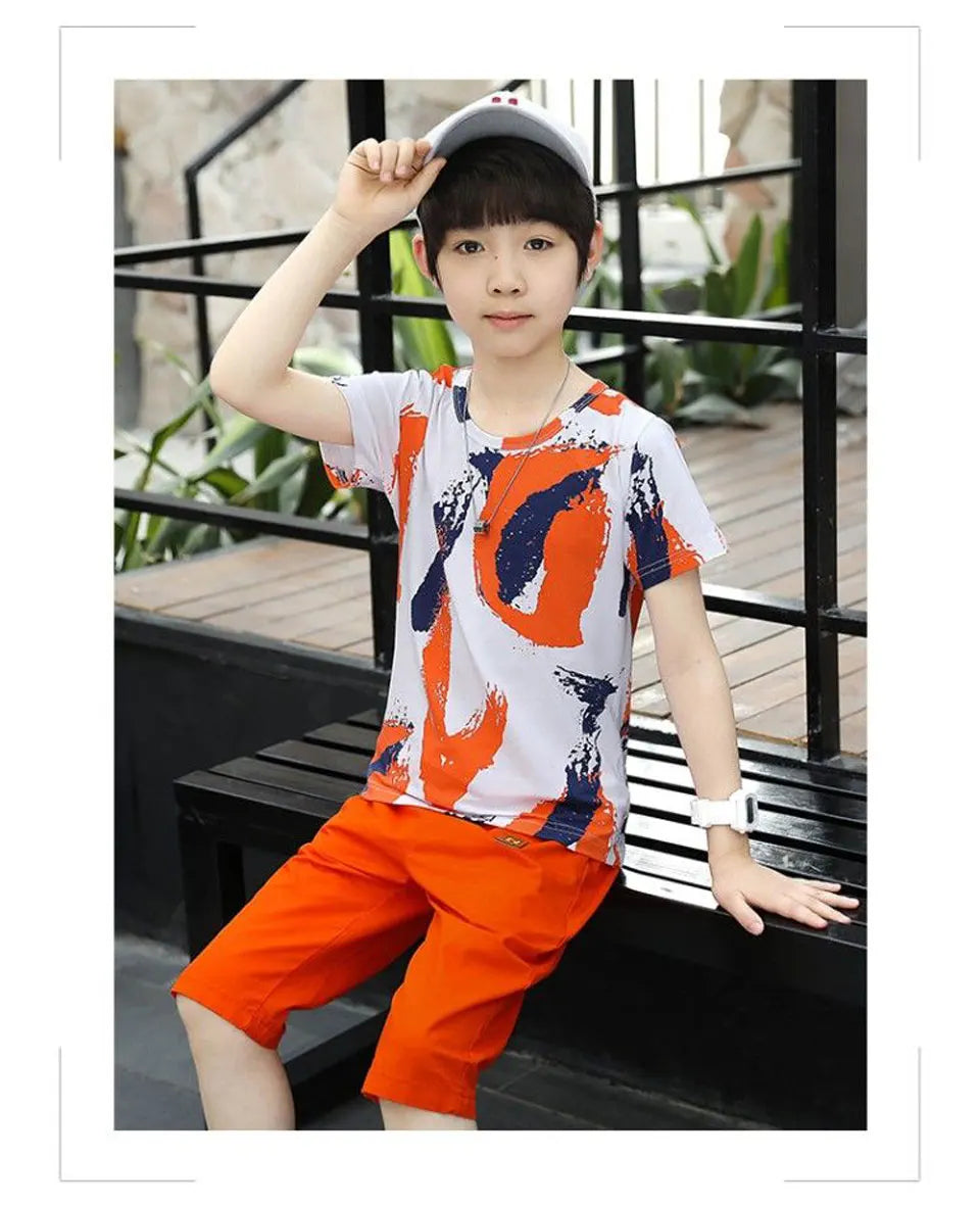 Boys Summer Clothing Set Short Sleeve Shirt and Shorts