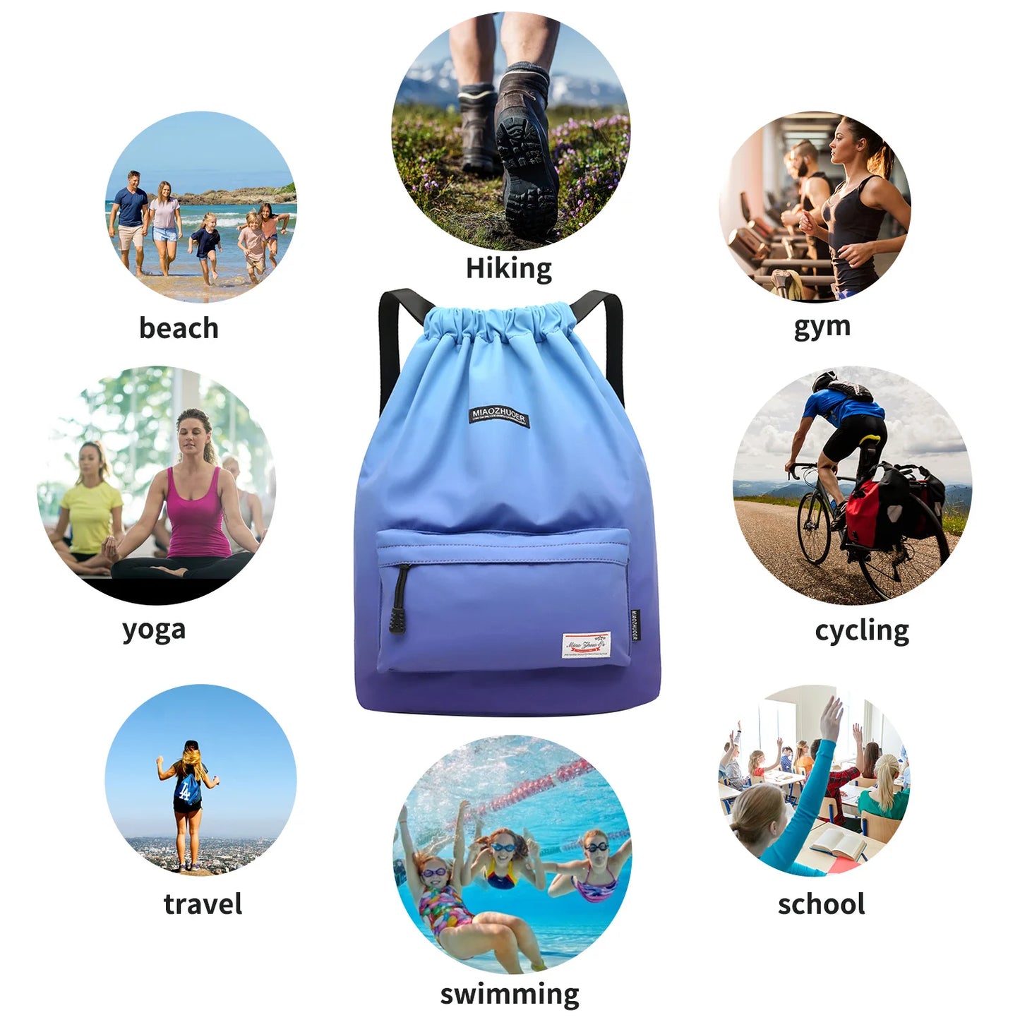 Mochila de deporte para gimnasio, bolsa deportiva impermeable con cordón perfecta para actividades en el exterior, accesorio ideal para entrenamiento, fitness y natación, para verano