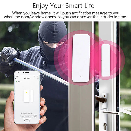 Sensor de puerta Tuya Zigbee con WiFi, Detector abierto y cerrado, alarma inteligente para el hogar, protección de seguridad, funciona con Aleax Smart Life