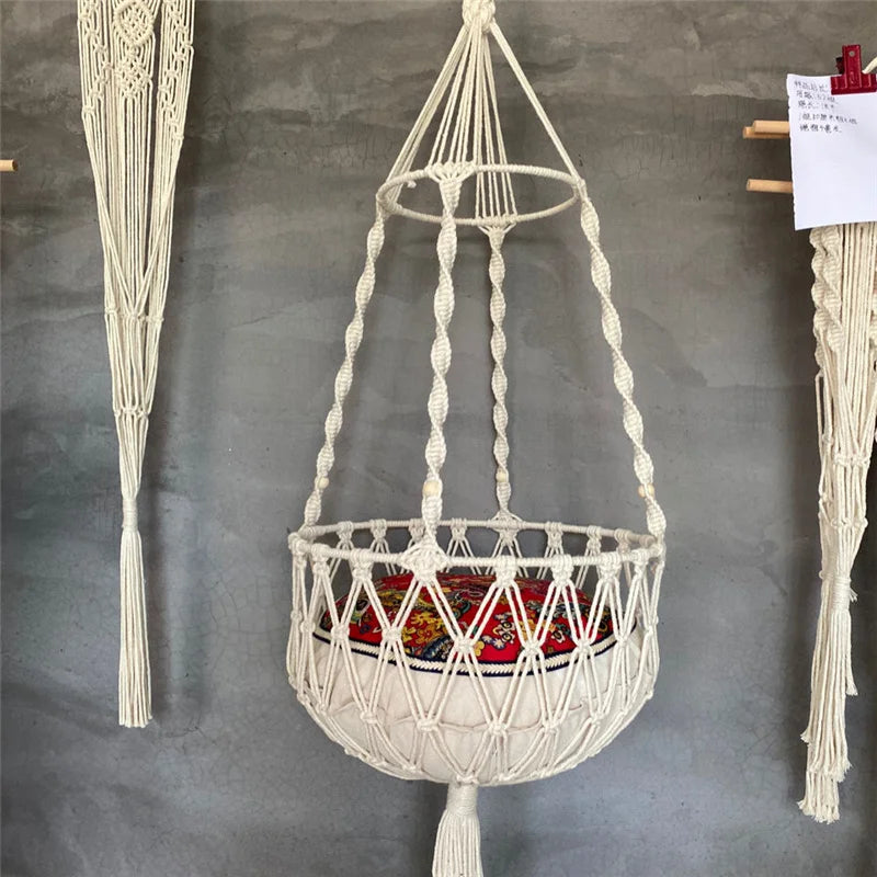 Hand-Woven Pet Hanging Hammock Cat Bed Swing Hanging Beds