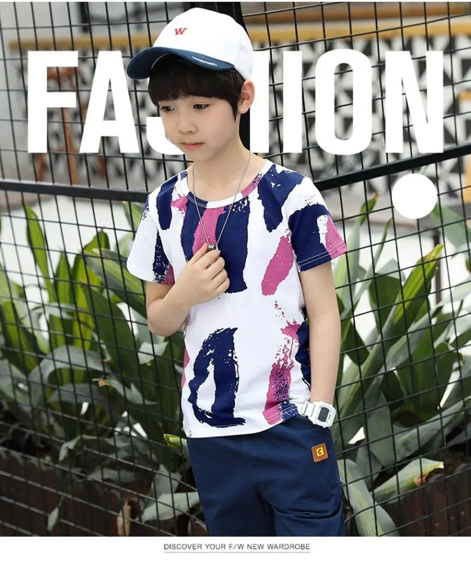 Boys Summer Clothing Set Short Sleeve Shirt and Shorts 