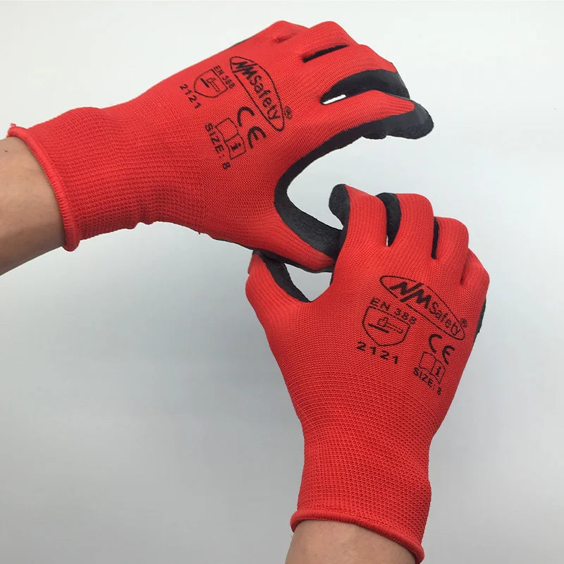 12 Pares de Guantes de látex para trabajo de seguridad para hombres o mujeres, guantes de poliéster
