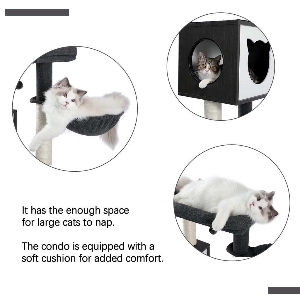 Deluxe Cat Tree Tower with Cabinet, Wooden Adjustable Height, Verti from Floor to Ceiling