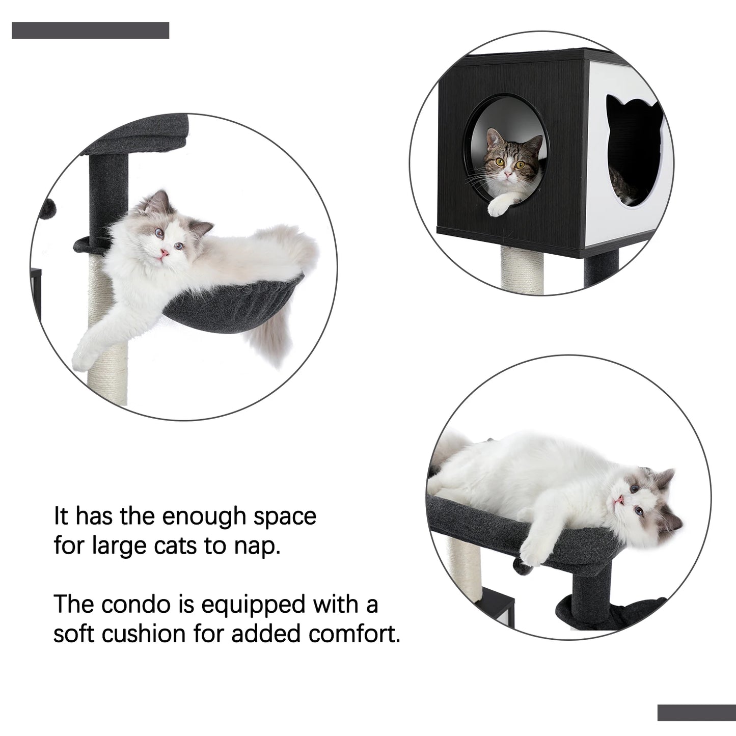 Deluxe Cat Tree Tower with Cabinet, Wooden Adjustable Height, Verti from Floor to Ceiling