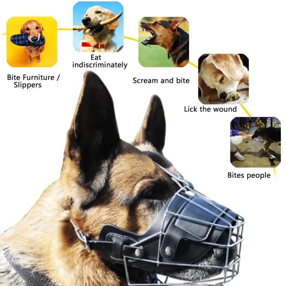 Metal Anti-bite Dog Muzzle Adjustable Breathable Protective Cover 