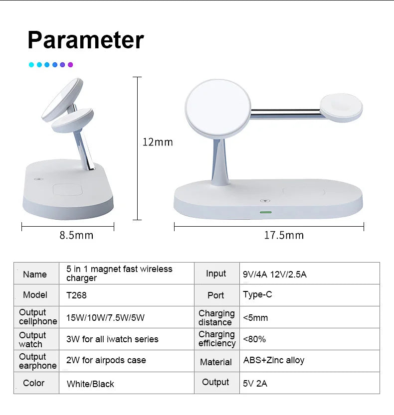 Cargador inalámbrico 3 en 1, soporte magnético para iPhone 12, 13, 14, 15, estación de carga rápida para Apple Watch 9, 8, 7, 6, 5, Airpods 2, 3 Pro