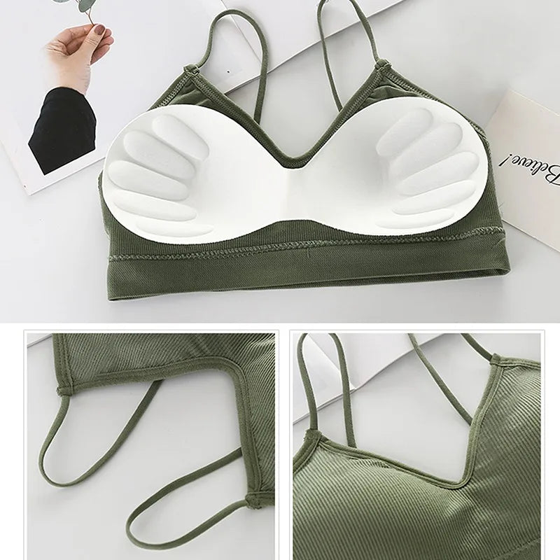 Sexy Bandeau Bra Crop Top Thin Spaghetti Straps Seamless Women's Top 