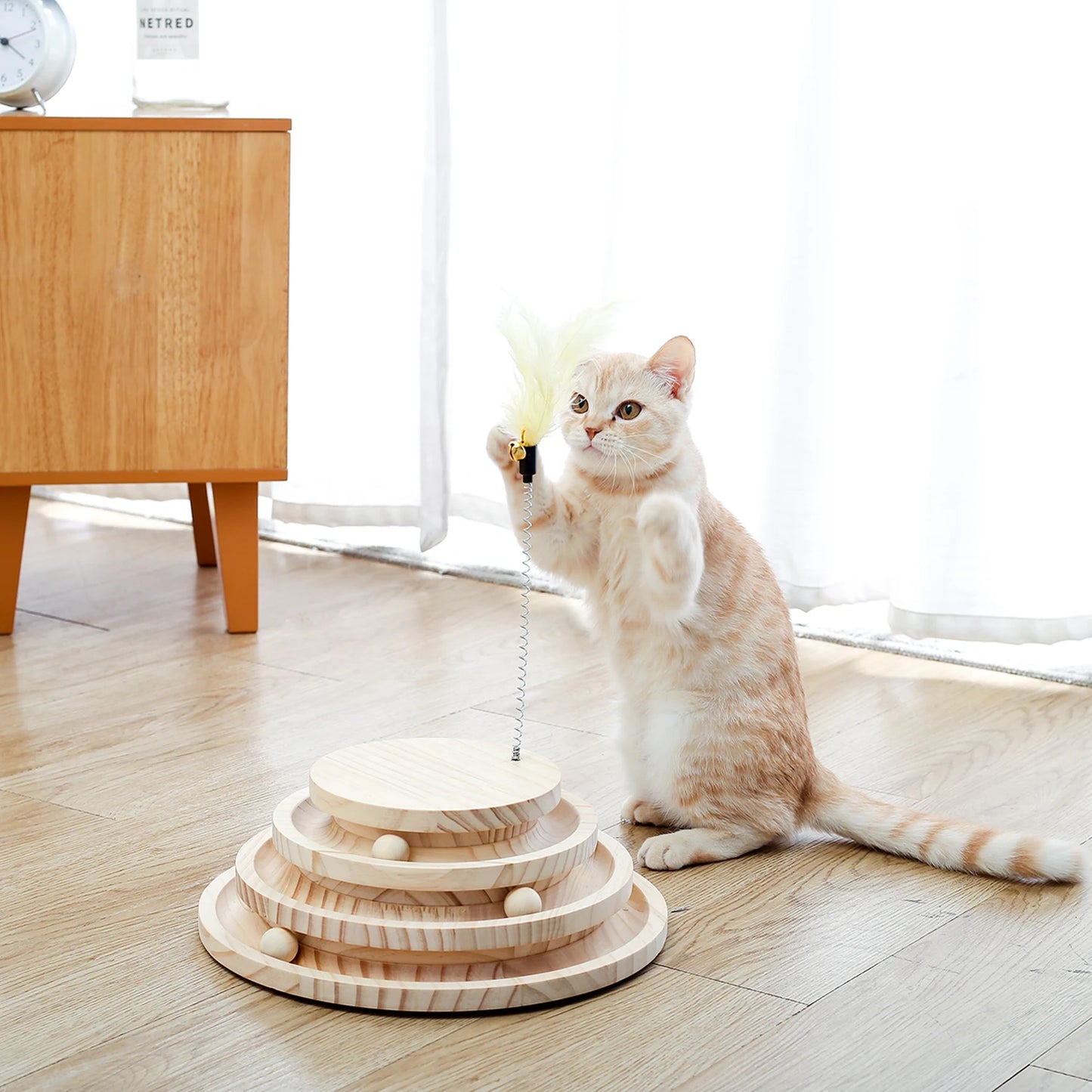 Deluxe Cat Tree Tower with Cabinet, Wooden Adjustable Height, Verti from Floor to Ceiling