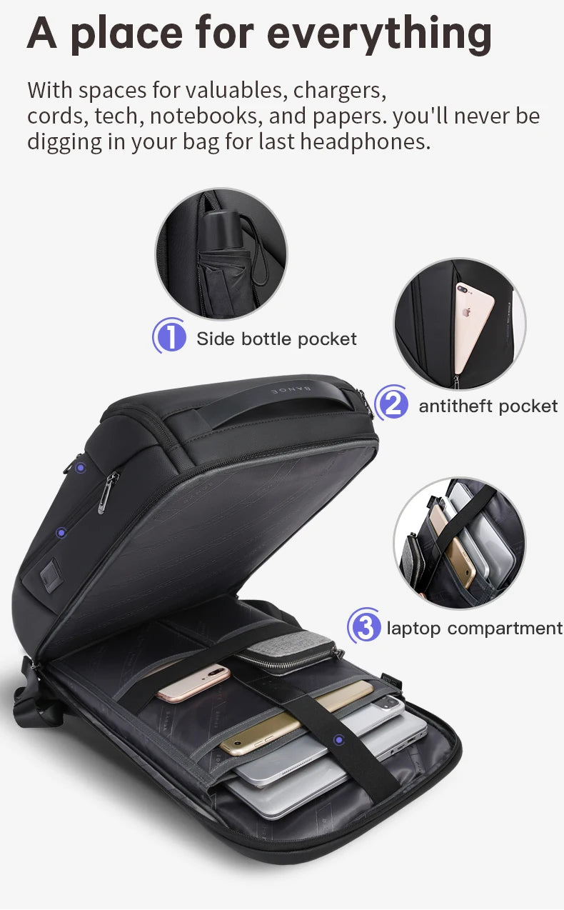 BANGE-mochila multiusos impermeable para hombre y mujer, maletín de negocios a prueba de golpes con carga USB de 15,6 pulgadas, bolso de hombro