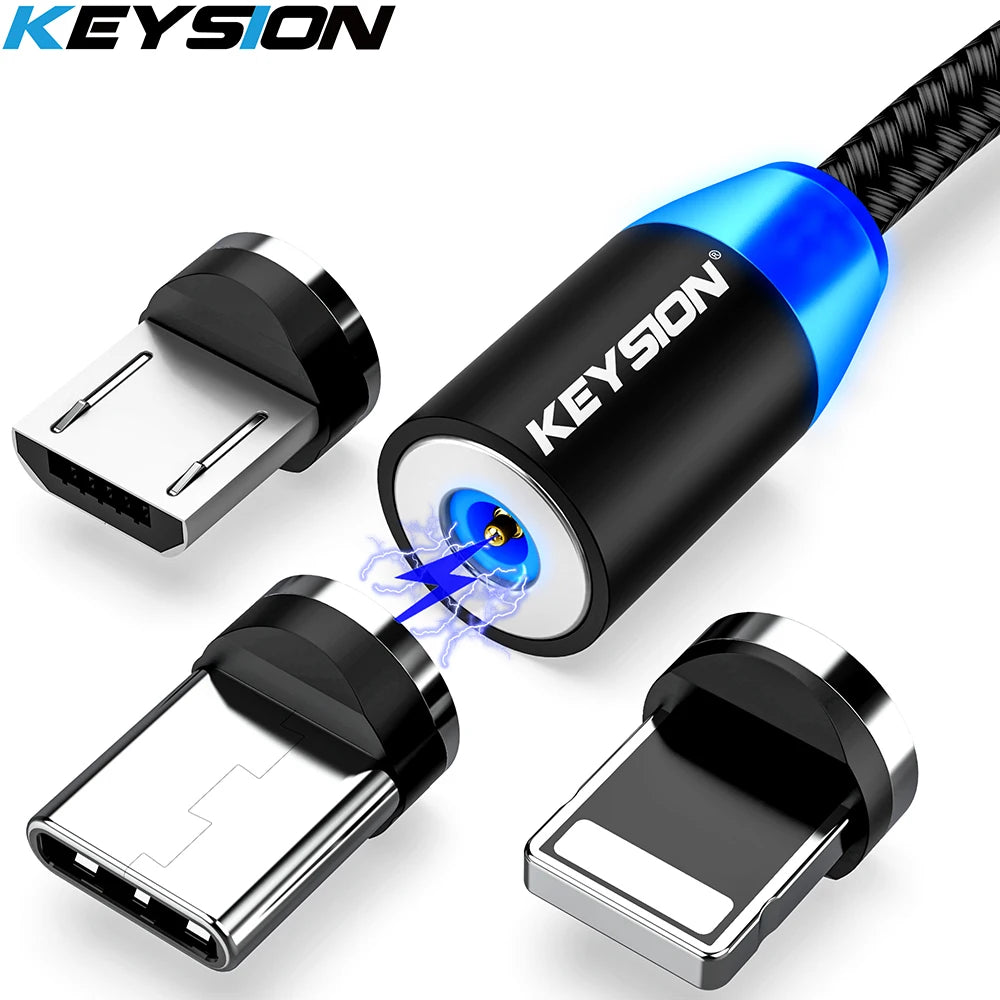 KEYSION-Cable USB magnético LED de carga rápida tipo C, cargador magnético de datos, Cable Micro USB, Cable USB para teléfono móvil