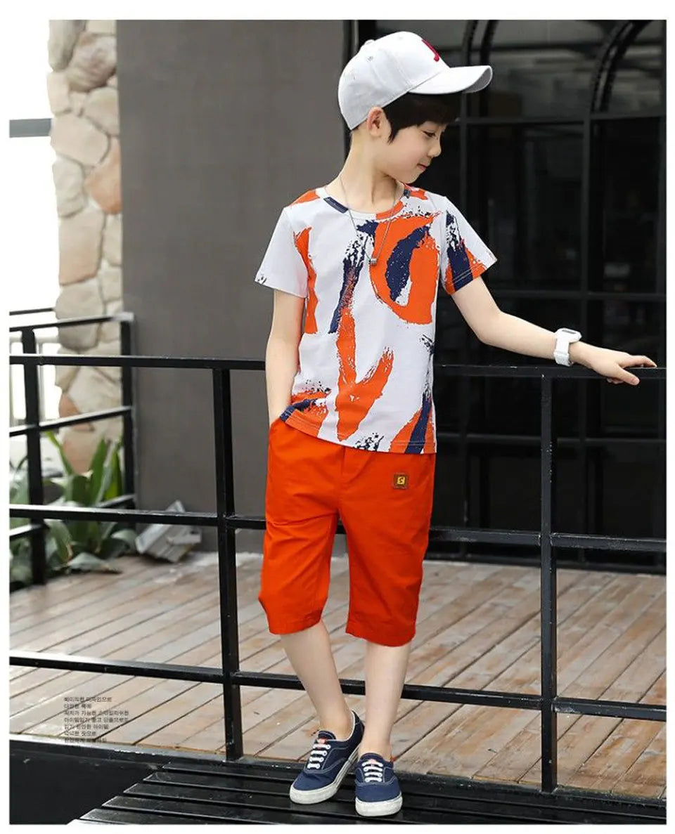 Boys Summer Clothing Set Short Sleeve Shirt and Shorts 