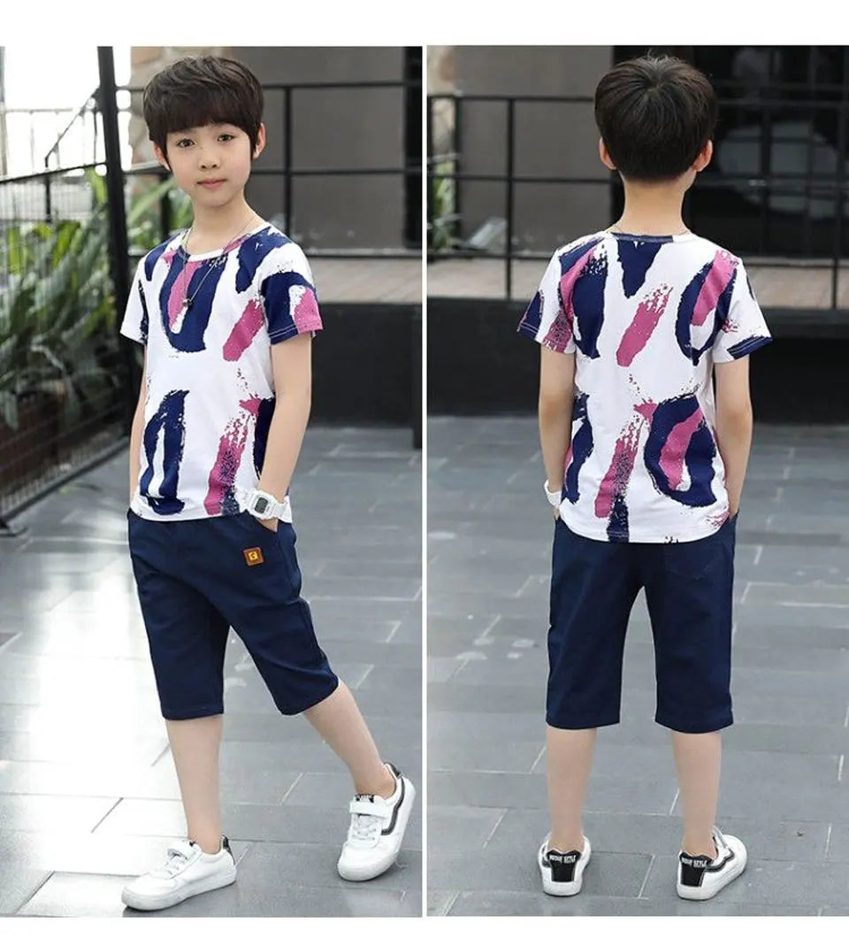 Boys Summer Clothing Set Short Sleeve Shirt and Shorts 