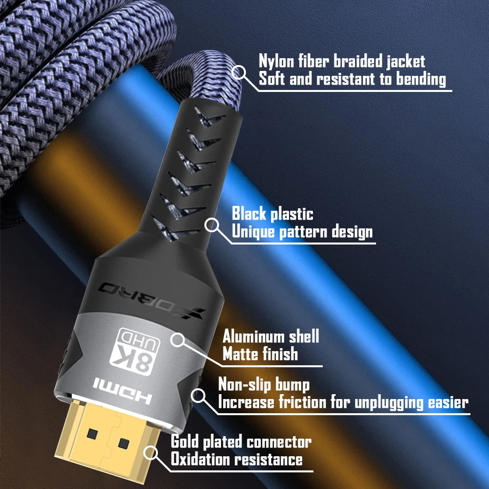 Cable Compatible con HDMI 8K 4K @ 120Hz 8K @ 60Hz HDMI 2,1, adaptador de 48Gbps para RTX 3080 eARC HDR, Cable de vídeo, PC, portátil, TV box, PS5