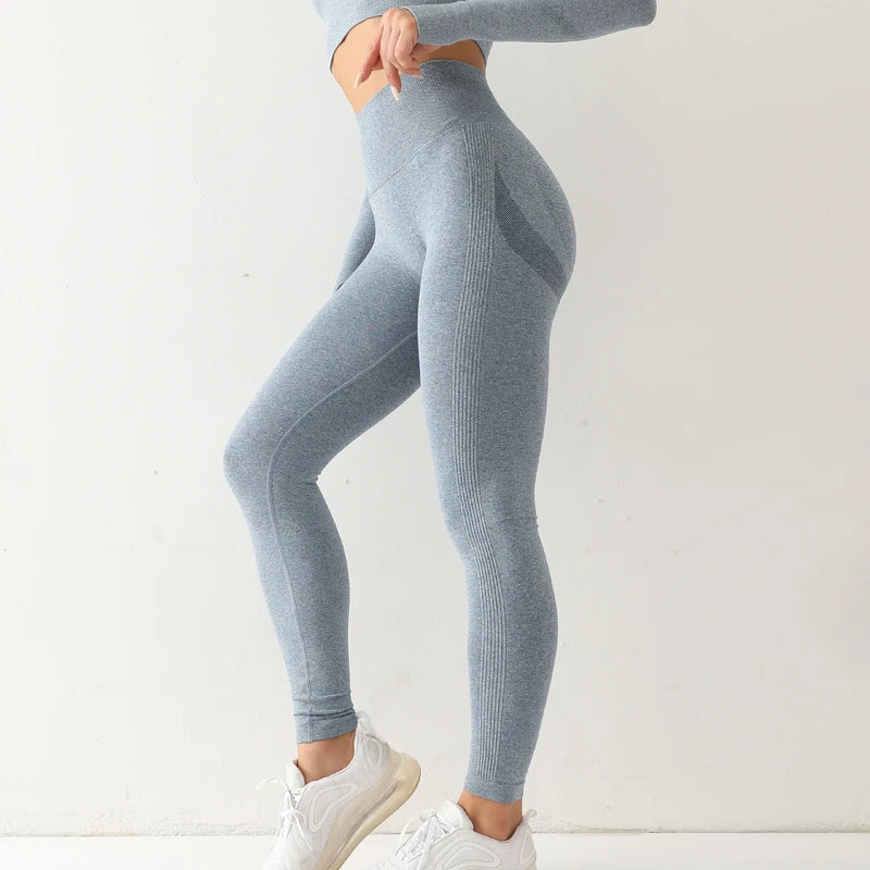 Mallas deportivas sin costuras para mujer, Leggings de cintura alta, elásticos,