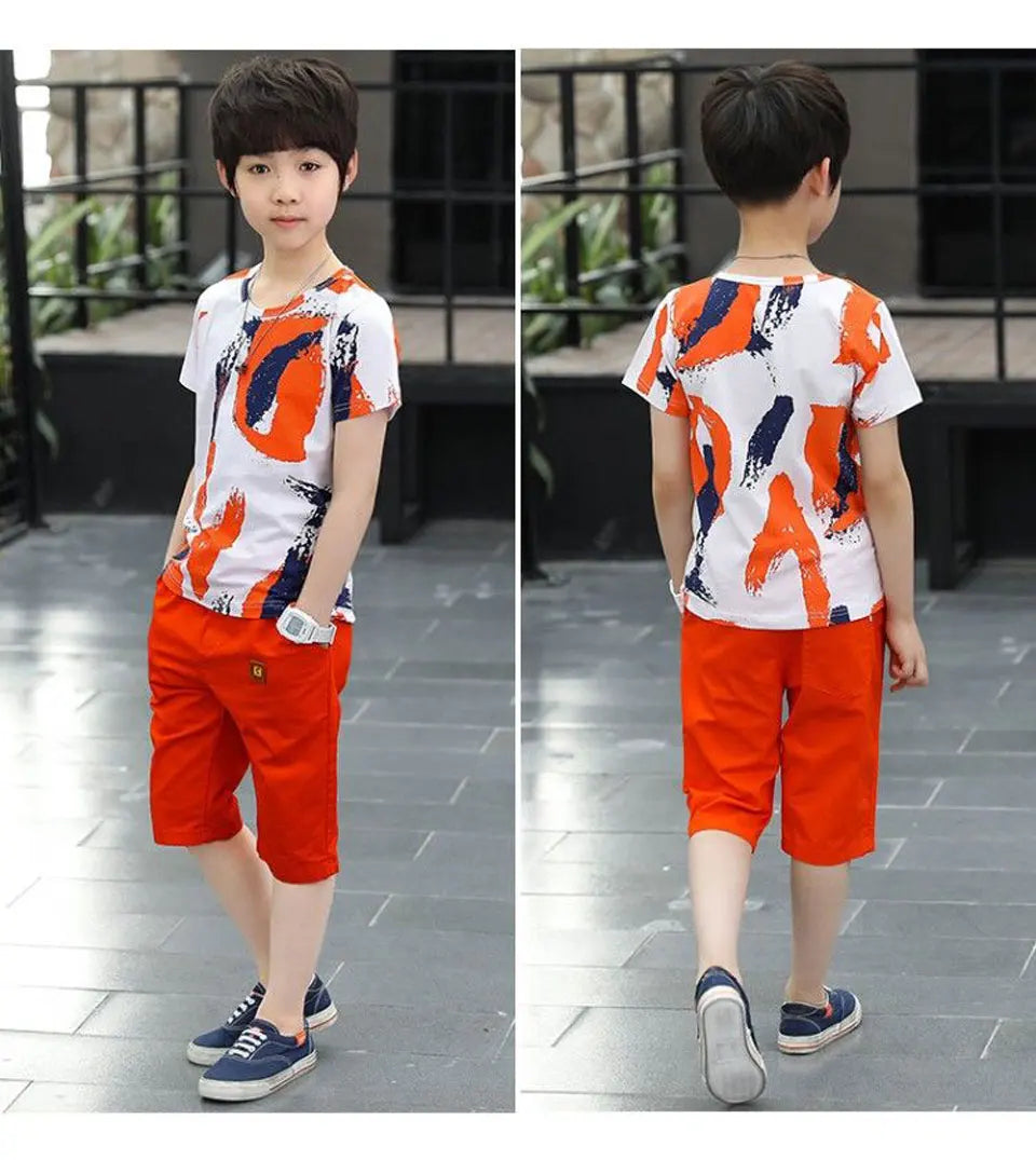 Boys Summer Clothing Set Short Sleeve Shirt and Shorts 