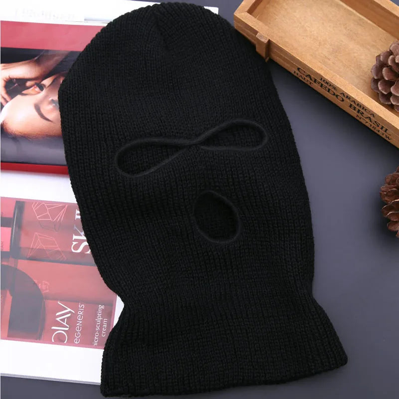 3 Holes Motorcycle Mask Black Balaclava Knitted Hat