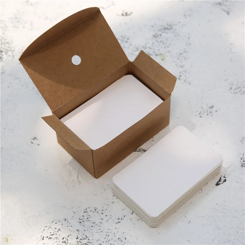 Caja de tarjetas de Papel Kraft de color blanco, tarjetas de visita, mensaje de